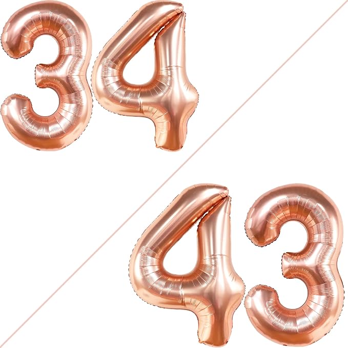 Katchon Rose Gold Number 34 Balloons 40 Inch, 34 Birthday Decorations | 34 - Image 2