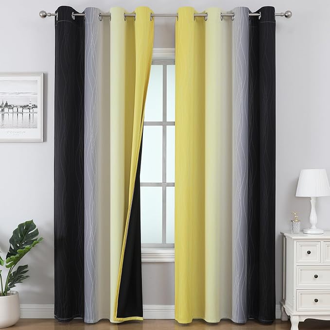 Black and Yellow Gradient Blackout Curtains by ESTELARTEXTILER