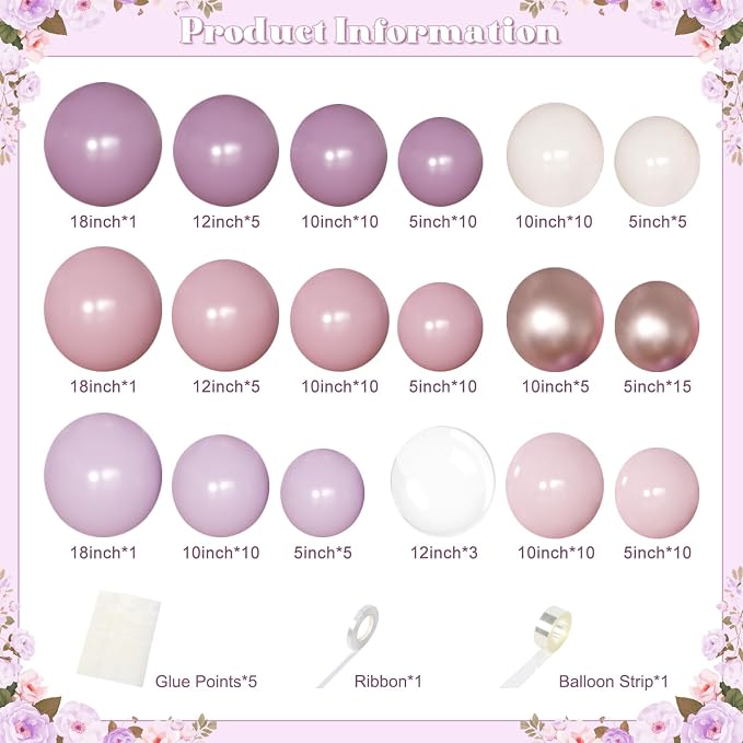 Dusty Purple Balloon Arch Kit Pink and Lavender Balloon Garland | 126Pcs Light - Image 2