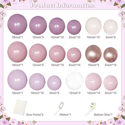Dusty Purple Balloon Arch Kit Pink and Lavender Balloon Garland | 126Pcs Light - Image 2