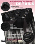 Moresoo Silver Grey Hair Extensions Real Human Hair Clip ins Balayage Black to Silver Double Weft Human Hair Clip in Extensions Short Straight Hair Extensions for Women 80g/5pcs 14in