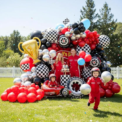 Race Car Balloons Arch Kit -Trophy, Wheels and Red Black Silver Balloon Garland - Image 5