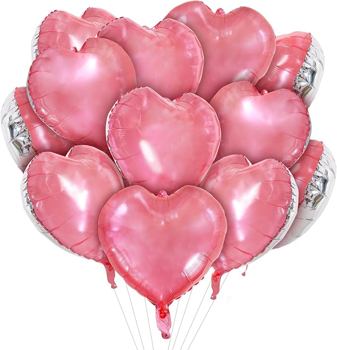 TONIFUL 30 Pcs Clear Pink Heart Balloons 18 Inch Heart Shape Foil Balloon | by TONIFUL