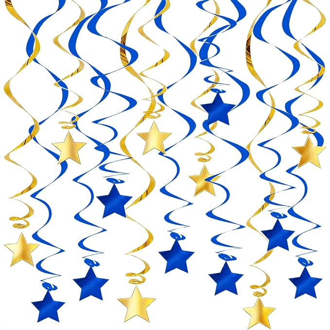 Blue Gold Hanging Swirl Decorations by PARTVON