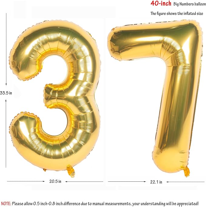 40 Inch gold Number Balloons 37 Helium Foil Mylar Balloon | Birthday Party - Image 2