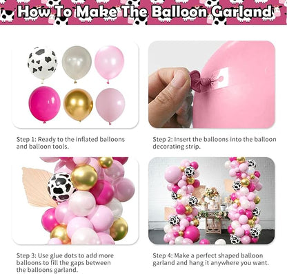 Cow Theme Balloon Arch Garland Kit, Pastel Pearl Pink Gold White Cow Print - Image 7