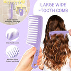 Hair Comb 3-in-1 Plastic Hair Comb Set For Women, Men - Wide Tooth, Rat Tail, and Regular Tooth Detangling Hair Combs for All Hair Types-Purple