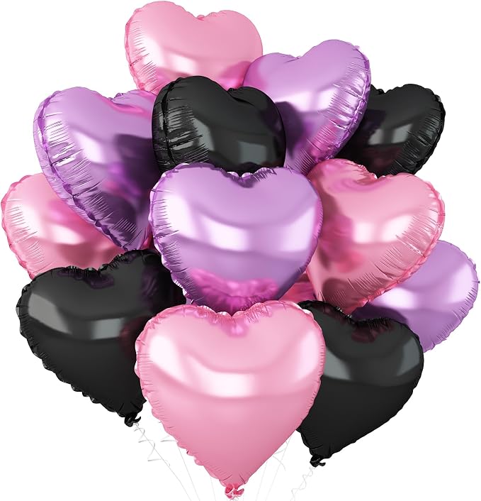 Pink Purple Heart Balloons, 18Inch Purple Pink Helium Polyester Film Balloon by Adorely