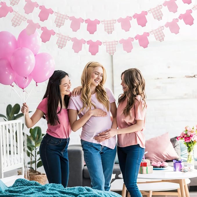 Weysat 2 Pcs Baby Clothes Banner Baby Girls Shower Decorations Pink Bodysuit - Image 6