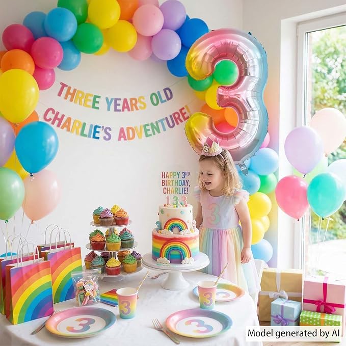 Rainbow Ombre Number 3 Balloon 40 Inch, Pastel Foil Decor | Dreamy Rainbow - Image 7
