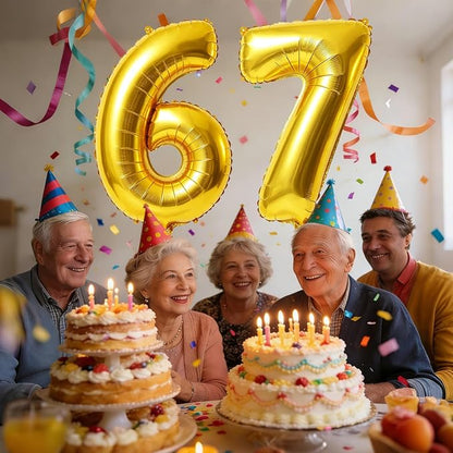 40 Inch Number 67 Balloons for 67th Birthday Party Decorations, 0-100 Gold - Image 2