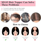 SEGO 100% Real Human Hair Toppers, with Air Bangs, Silk Base 150% Density, Clip in Topper, 2.7”x5.1”, HairPieces for Women, with Thinning/Hair Loss Cover Gray
