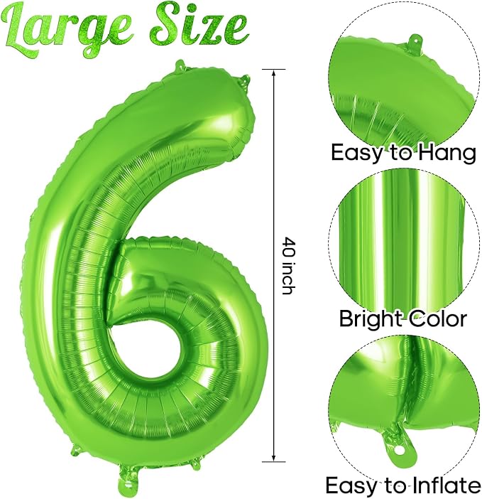 Green Number 6 Balloon 40 Inch, Big Large Foil Helium Number Balloons, Jumbo - Image 3
