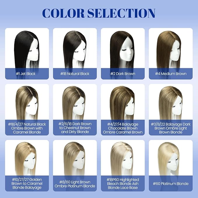 WORLDSTAR Hair Topper for Women Real Human Hair With Swiss Base Hairpieces Hand-stitched, No Bangs,55g,6 * 7 Inch Base,12 Inch #4 Medium Brown with Top Extension for Thinning Hair (tp#4-12)