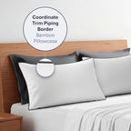 Kickoff Viscose Bamboo Pillowcase, Standard, Set of 2, 100% Organic Hidden Zippered Viscose Bamboo Pillow Case Standard Size, Cooling Pillow Cover for Hot Sleepers (20"x26", Trimmed, Pewter)