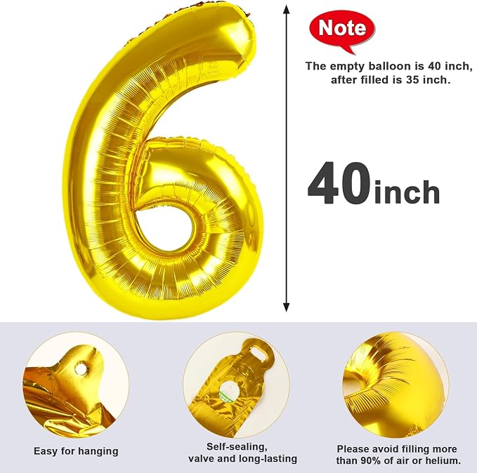 Number Balloon Gold Number 6 for 6 16 Birthday Party Decorations, 40 Inch | - Image 6