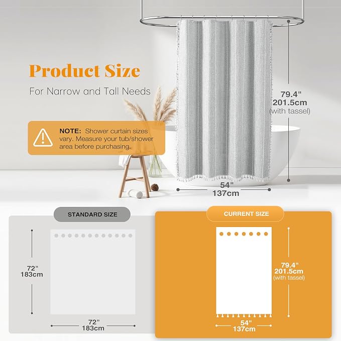54x78 Boho Farmhouse Linen Heavy Duty Shower Curtain Set, 330GSM Linen Blend - Image 3