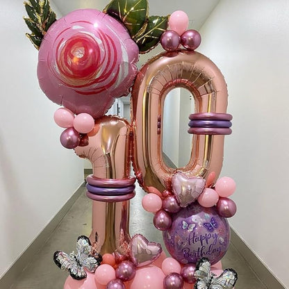Rose Gold 10 Number Balloons, 40 Inch Big Giant Jumbo 10 Balloon Numbers Rose - Image 3