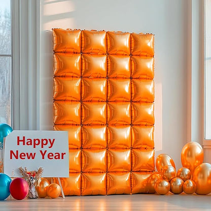 NISOCY 36PCS Metallic Orange Square Foil Balloons Wall Backdrop | Double Sided - Image 7