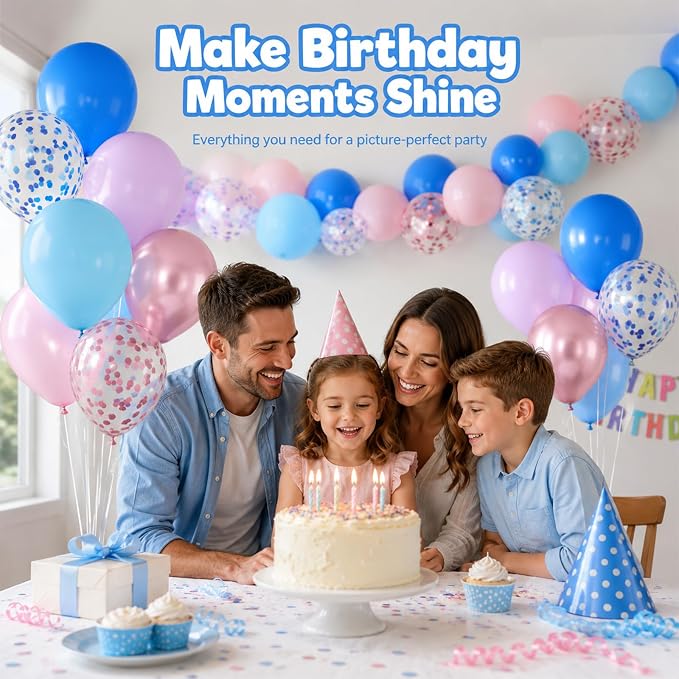 Pink and Blue Balloon, Royal and Metallic Confetti Balloons - Image 5