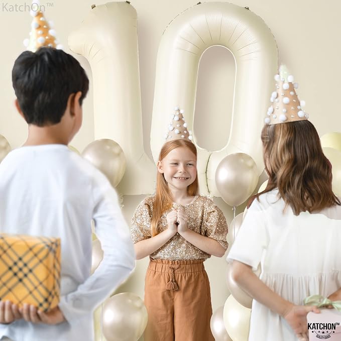 KatchOn Cream 10 Balloon Number 40 Inch, 10th Birthday Decorations | 10th - Image 8