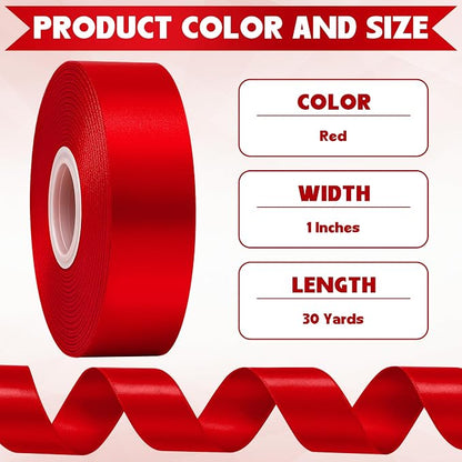 1In 30Yards Red Satin Ribbon for Gift Wrapping Wedding Valentine Christmas | - Image 2
