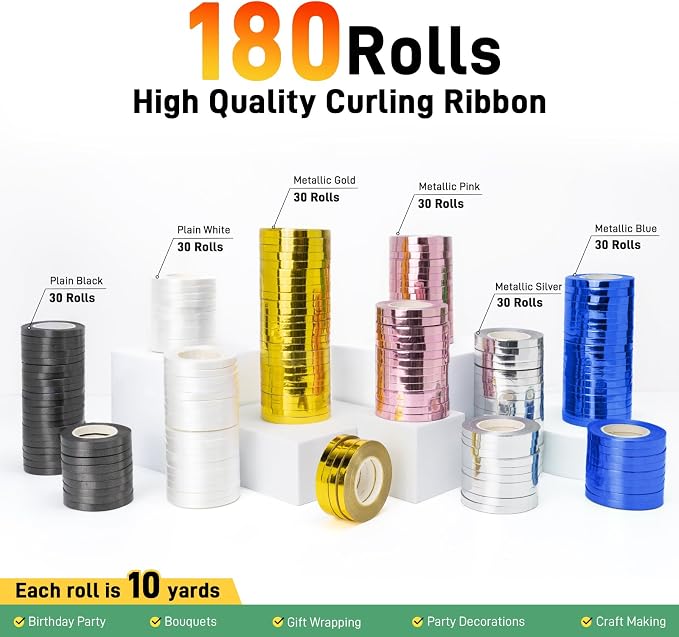 Inspire 180 Rolls 6 Colors Shiny Curling Ribbon - Image 2