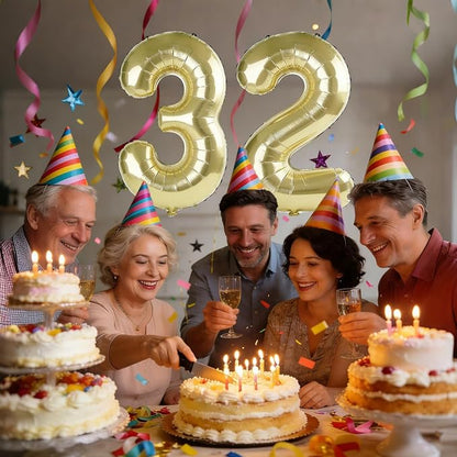 40 Inch Number 32 Balloons for 32nd Birthday Party Decorations, 0-100 Champagne - Image 2