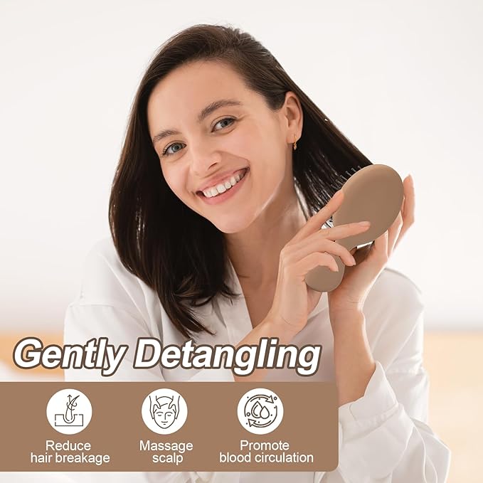 Mini Hair Bursh for Women,girls-Protable Travel Size Hair Brush for Pockets,Purse,backpack-Mini Detangler Brush for All Hair Types,Small Hair Brush for Detangling (1 Pack-Mocha)