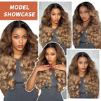 13x4 Synthetic Lace Front Wigs Pre Plucked Honey Blonde with Black 26 Inch Long Wavy 100% Futura Premium 13x4 HD Lace Wigs For Black Women Ready to Wear Daily Party Use