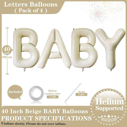 40 Inch Beige BABY Balloons, Large Cream White Letters BABY Balloons Foil Mylar - Image 2