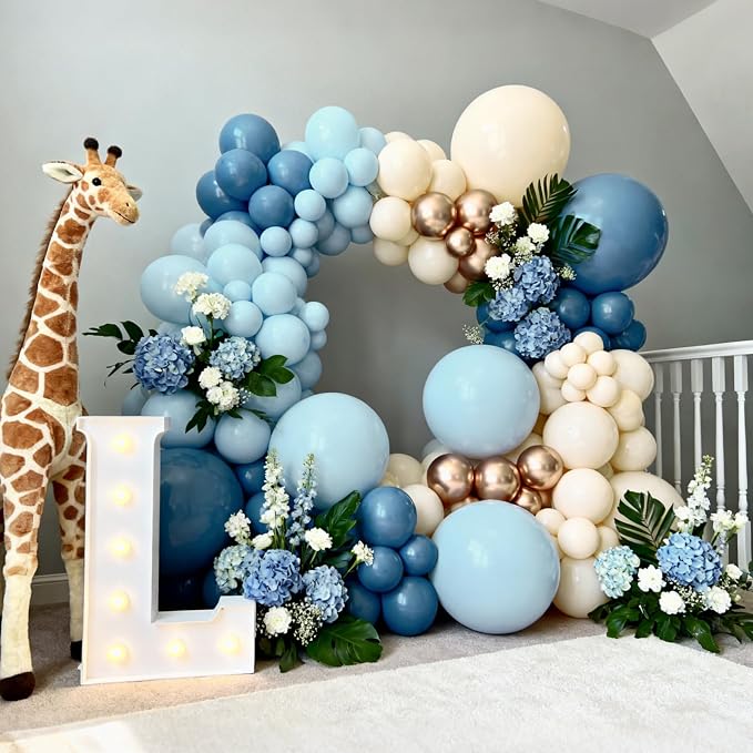 Bezente Dusty Blue Gold Party Latex Balloons Kit 60pcs 12-in - Image 7