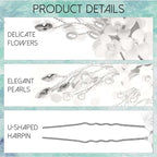8Pcs Silver Bridal Wedding Hair Pins,White Flower Leaf Hair Piece Pearl Rhinestone Hair Clips,Hair Accessories for Women Brides Bridesmaid