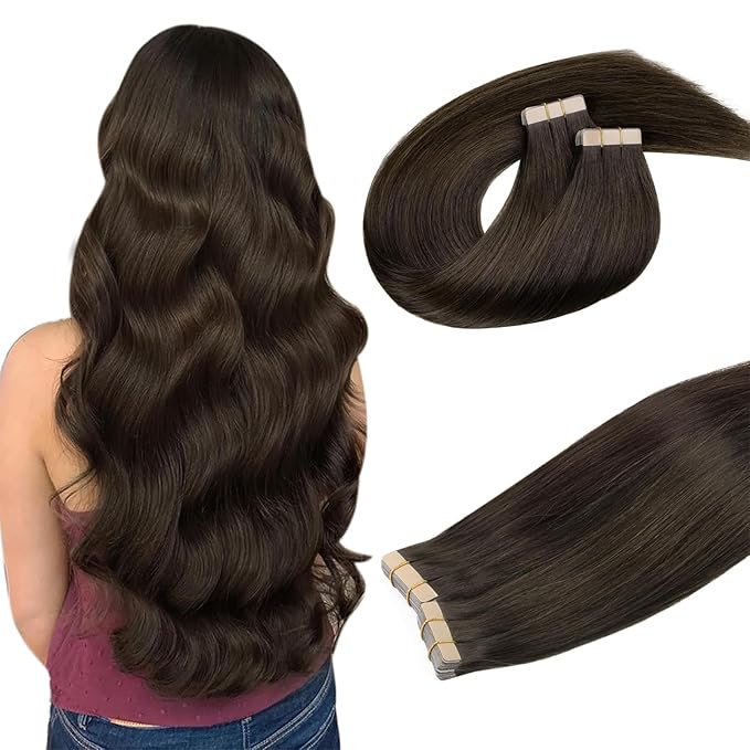DOORES Tape In Hair Extensions, Real Human Hair, Light Dark Brown, 22 Inch, 100g, 40pcs, Remy Straight, Seamless