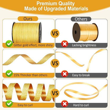 500 Yards Gold Ribbon Curling Glitter, Balloon String, Shiny Metallic Curly Roll - Image 3