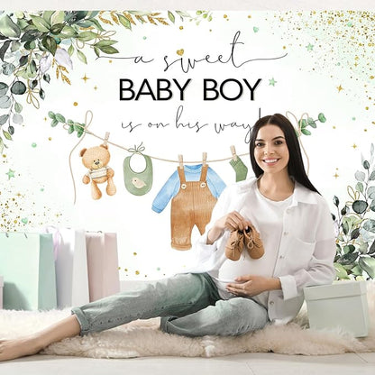 InMemory Green Baby Shower Backdrop Oh Baby Clothes Welcome Newborn Party - Image 3