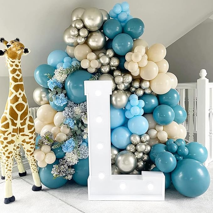 Dusty Blue Balloons Garland Kit, Fog Sand White Gold, Party Decor | Royal - Image 6