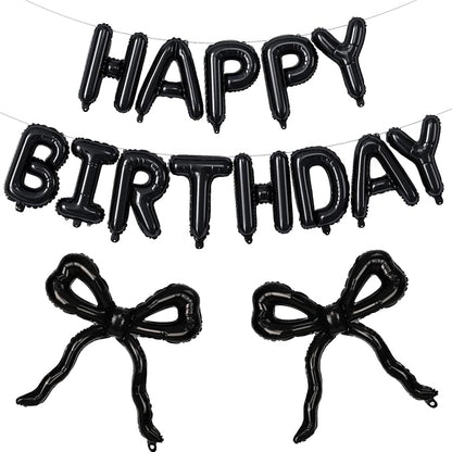 Black Bow Happy Birthday Balloons Banner, 22 Inch Black Bow Foil Balloons by Togvu
