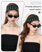 Grommet Headband for Women, Green 23cm Hollow Out Elastic Hair Band, Eyelets Punk Grunge Stylish Hairband