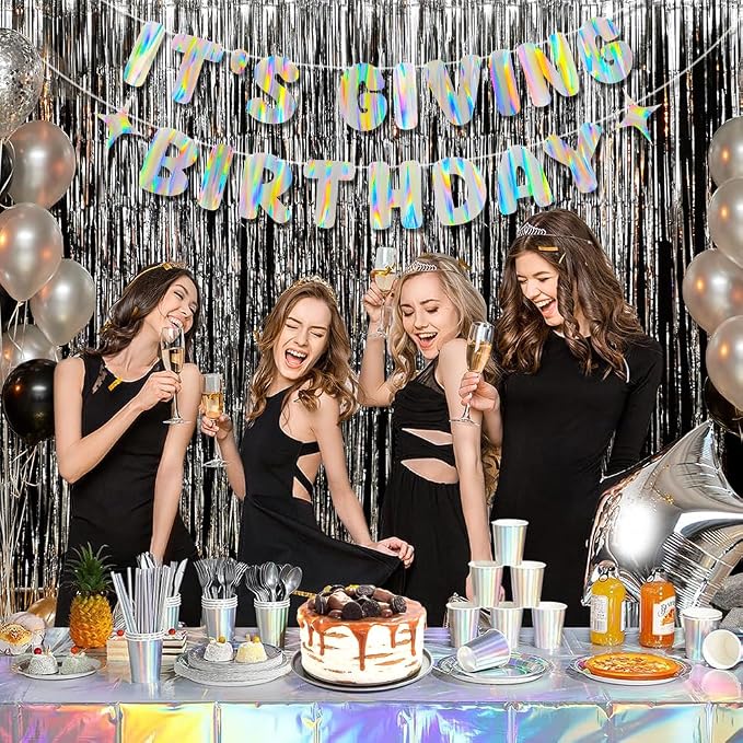 Iridescent It's Giving Birthday Banner, Pre-Strung Fun Birthday Decorations - Image 7