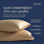 Beckham Hotel Collection 100% Cotton Pillow Cases Standard/Queen Size Set of 2, 500TC, Luxury Sateen Pillowcases, Open End, Breathable, Moisture-Wicking, Sand