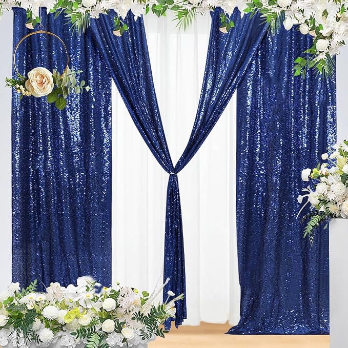 Eternal Beauty Navy Blue Sequin Backdrop Curtains, 4 Panels 2x8FT | 3mm Sparkle - Image 4