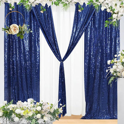 Eternal Beauty Navy Blue Sequin Backdrop Curtains, 2 Panels 2x8FT | 3mm Sparkle - Image 6