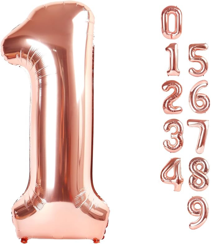 Number 1 Balloons 40 Inch for 1st 11 Birthday Party Decorations, Rose Gold | by Mluchee
