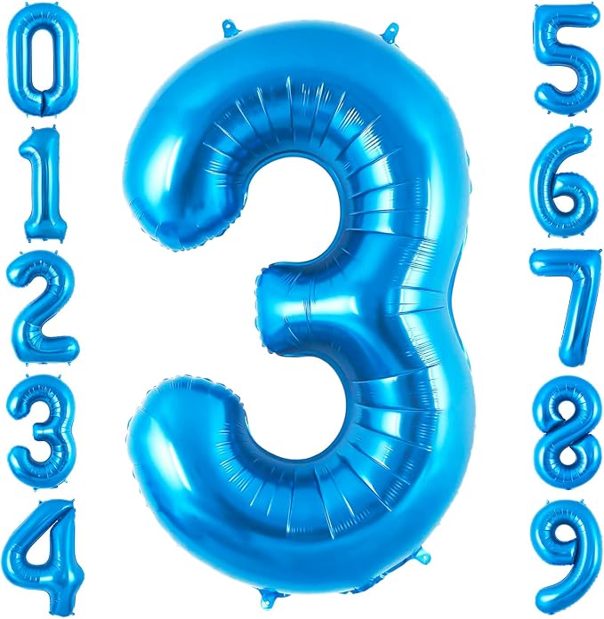 Blue 3 Balloon Number, 40 Inch Number 3 Balloon Big Blue 3 Foil Mylar Helium by BBPOOL