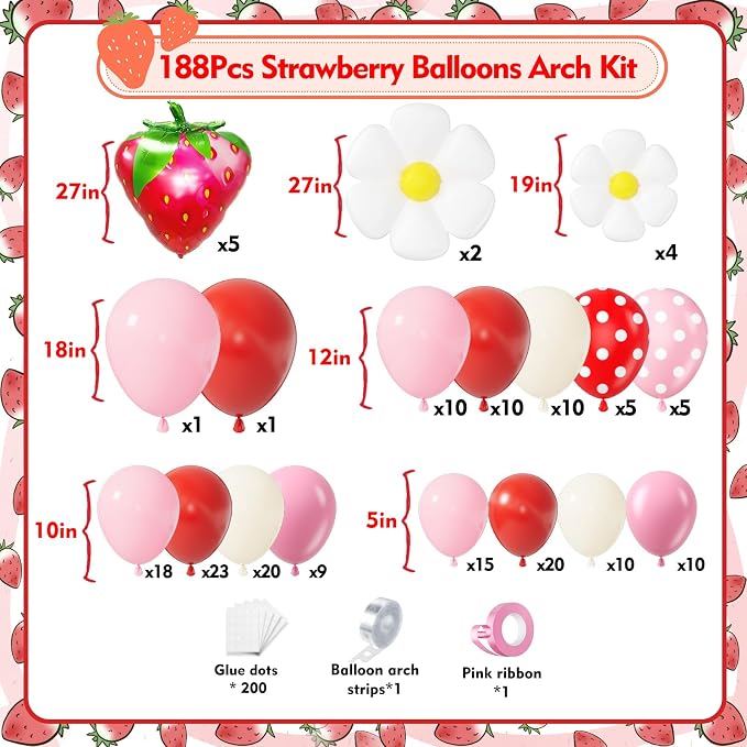 Strawberry Balloon Arch Kit 188Pcs - Image 2