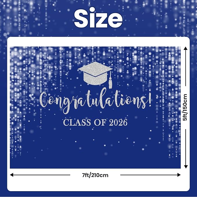 Mocsicka Class of 2026 Backdrop Blue Silver Glitter Bokeh Graduation Party - Image 4