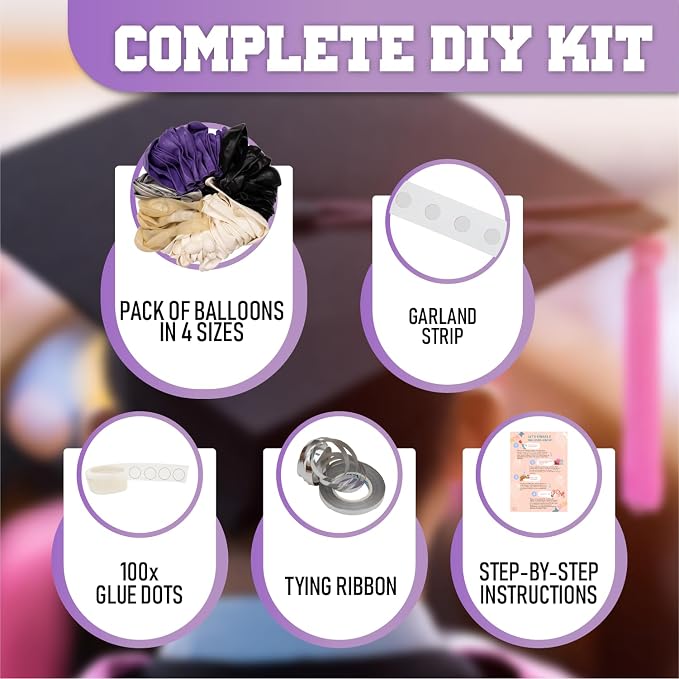 ALL-IN-1 Purple and Black White Balloons Garland & Arch Kit – Small and Large - Image 3