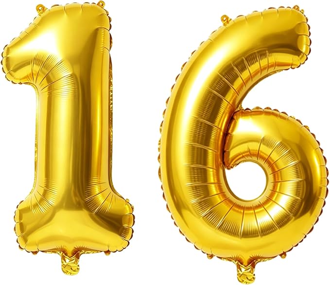 40 Inch Number 16 Balloons for 16th Birthday Party Decorations, 0-100 Gold by FOBELEC