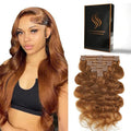 Clip in Hair Extensions Real Human Hair Body Wave 30 Auburn Ginger Clip in 100% Brazilian Remy Human Hair Extensions 8pcs Per Set with 18 Clips Double Weft 18 Inch 100g/3.6oz